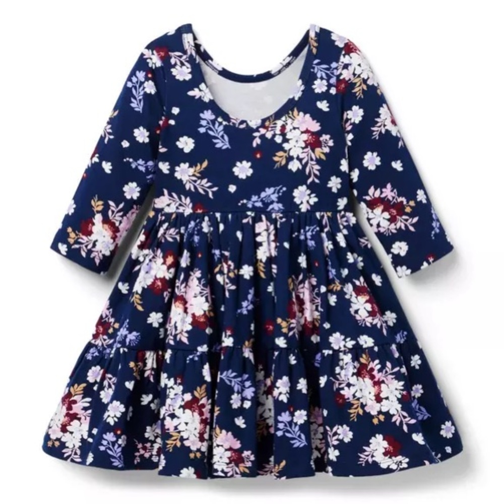 Brand New Janie & Jack Toddler Girl Blue Floral 3/4 Sleeve Dress, Size 3, NWT - Picture 2 of 5